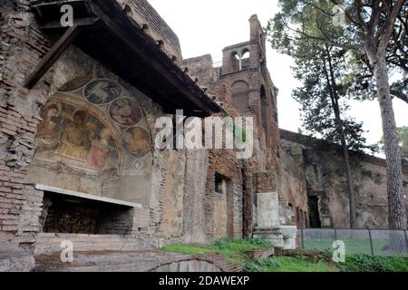 Italien, Rom, Insula dell'Ara Coeli (2. Jahrhundert n. Chr.), Kirche von San Biagio de Mercato, Fresko des 14. Jahrhunderts Stockfoto