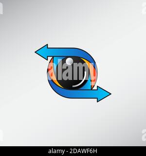 Moderne 360 Kamera Logo Vorlage Design Konzept links rechts Pfeil Mit Eye Camera Objektiv Stock Vektor
