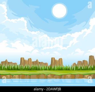 Sommerlandschaft mit Fluss Stock Vektor