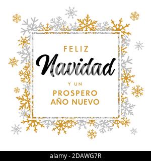 Feliz Navidad Spanischer goldener Text Prospero Ano Nuevo, übersetzen: Frohe Weihnachten und Frohes neues Jahr. Vector Gruß für ein glückliches neues Jahr in Spanien von wi Stock Vektor