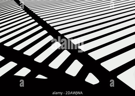 Schwarze und weiße Schatten streifen. Strukturelle Grafik Schatten von Fallen, die halb offenen Dach. Stockfoto