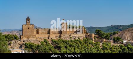 Maurische Burg alcazaba in Antequera, Andalusien Spanien Panorama Stockfoto