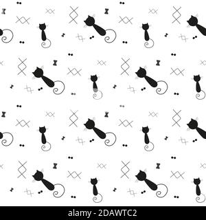 Niedliche Cartoon Katze Vektor-Symbole, Nahtloses Muster und Hintergrund. eps 10 Stock Vektor