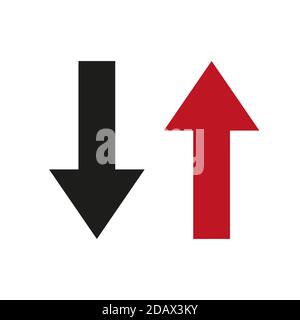 Download- und Upload-Symbol auf weißem Hintergrund isoliert. Schlichte schwarze und rote Ikonen im trendigen flachen Stil. Illustration, . Stock Vektor