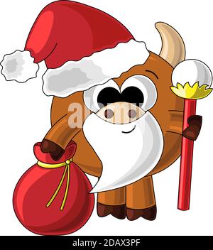 Niedliche Cartoon Stier Weihnachtsmann mit Tasche Stock Vektor