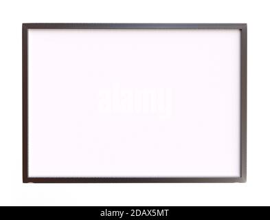 Leerer Bild- oder Whiteboard-Rahmen mit grauem silbernen Rahmen. Isoliert auf weißem Hintergrund. Leeres Mockup für Bilder, Fotos oder Zeichnungen. A-Standardpapier e Stockfoto