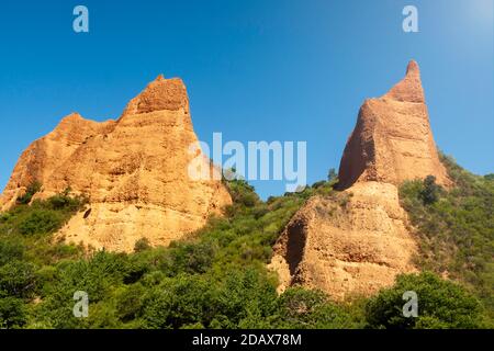 Las Medulas, antike römische Goldminen in Leon, Castilla y Leon. Spanien. Panoramafotografie Stockfoto