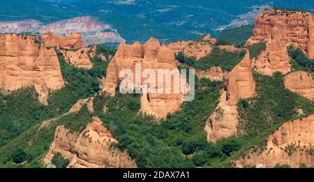 Las Medulas, antike römische Goldminen in Leon, Castilla y Leon. Spanien. Panoramafotografie Stockfoto