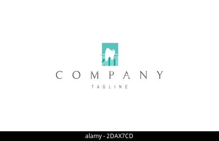 Vektor-Logo, auf dem das abstrakte Bild der Silhouette eines Zahnes in einem Rechteck. Stock Vektor