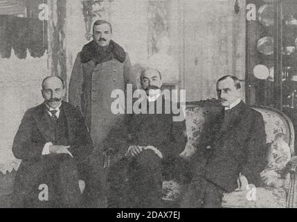 Retro-Foto vom Besuch des polnischen Ministerpräsidenten in Berlin. Königreich Polen (1917–1918), ein Marionettenstaat unter deutschem Protektorat von links nach r Stockfoto