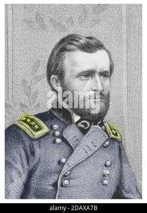 Stich von Ulysses S. Grant. Ulysses S. Grant (1822 – 1885) war ein amerikanischer Soldat und Politiker, der als 18. Präsident der Vereinigten St. Stockfoto