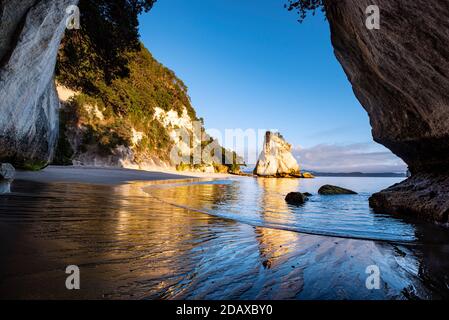 Morgen in Cathedral Cove in der Nähe von Hahei, Neuseeland Stockfoto