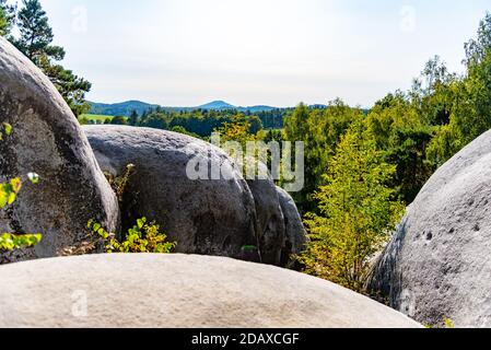 Elephant Sandstone Rocks, Sloni kameny, bei Jitrava im Lausitzer Gebirge, Tschechische Republik Stockfoto