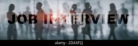 Bewerbungsgespräch mit dem Arbeitgeber. Abstraktes Business-Banner. Stockfoto