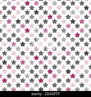 Nahtloses Muster mit rosa und grauen Sternen auf weißem Hintergrund. Design-Vorlage für Tapete, Verpackung, Textil. Vektorgrafik Stock Vektor