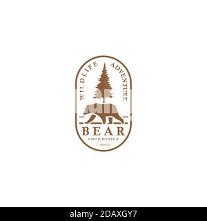 Bär Logo für Vintage Abzeichen von Adventure Travel, Forest Hill Camp Logo Design Stock Vektor
