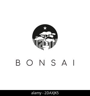 Orientalische Bonsai Art, kleine Pflanze Baum auf Topf Silhouette Logo Design-Vektor Stock Vektor