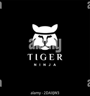 Ninja Tiger, schlichtes Tiger Face Logo Design mit dem Konzept eines japanischen Ninja Stock Vektor