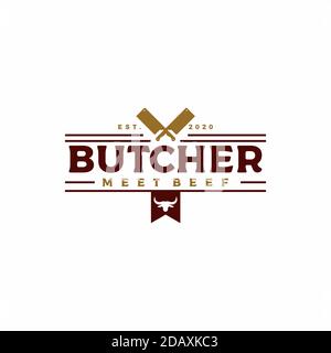 Vintage Retro gekreuzte Cleavers für Metzger Shop Label Logo Design Stock Vektor