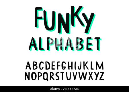 Handgezeichnetes flippiges verspieltes Alphabet. Vektorhandschrift. Witziges Schriftdesign für Buchcover, Poster, Karte oder Einladung Stock Vektor