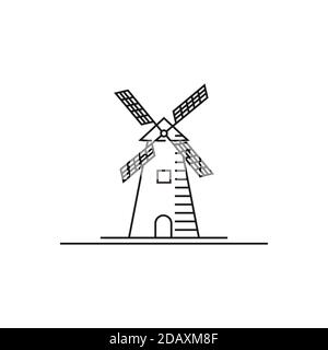 Minimalistische Linie Art Creek und Windmill Farm Logo Design Stock Vektor