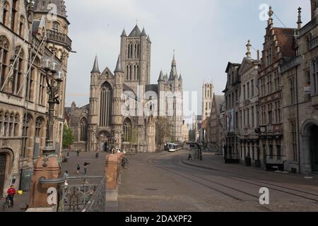 Abbildung zeigt St. Nikolaus Kirche und Glockenturm, Sonntag, 19. April 2020, in Gent. BELGA FOTO NICOLAS MAETERLINCK Stockfoto