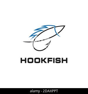 Fisch mit Haken Angeln Angler Logo-Design Stock Vektor