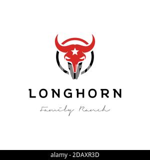 Longhorn Bull Buffalo Cow Cattle Head Totenkopf Logo Design Stock Vektor