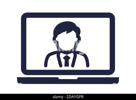 Web-Videoanruf auf einem Laptop-Computer mit Symbol für Person auf dem Bildschirm. Symbol für Vektorgrafik Stock Vektor