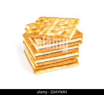 Quadratische Cracker auf weißem Hintergrund isoliert. Stockfoto