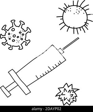 Dies ist eine Illustration von Monochrome niedlichen Virus Präventivimpfstoff Einspritzung Stock Vektor