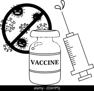 Dies ist eine Illustration von Monochrome niedlichen Virus Präventivimpfstoff Einspritzung Stock Vektor