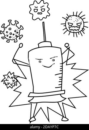 Dies ist eine Illustration von Monochrome niedlichen Virus Präventivimpfstoff Einspritzung Stock Vektor