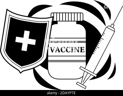 Dies ist eine Illustration von Monochrome niedlichen Virus Präventivimpfstoff Einspritzung Stock Vektor