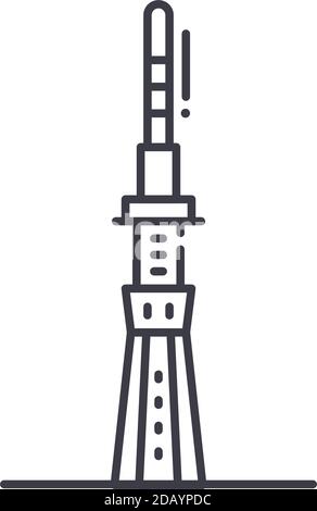 Skytree-Symbol, lineare isolierte Illustration, dünner Linienvektor, Webdesign-Zeichen, Umriss-Konzept-Symbol mit editierbarer Kontur auf weißem Hintergrund. Stock Vektor