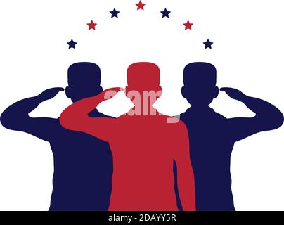 Offiziere militärische Silhouetten saludating mit Sternen Vektor Illustration Design Stock Vektor