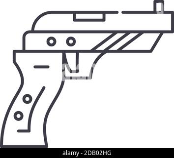 Kurze Pistole Symbol, lineare isolierte Illustration, dünne Linie Vektor, Web-Design-Zeichen, Kontur Konzept Symbol mit editierbaren Strich auf weißem Hintergrund. Stock Vektor