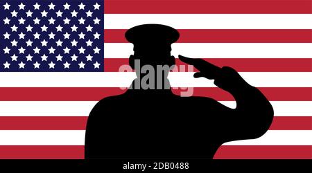 offizier militärische Silhouette mit usa Flagge Vektor Illustration Design Stock Vektor