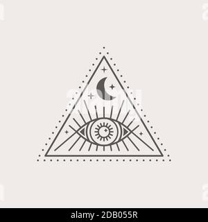 Mystisches Augen- und Mondsymbol im Trend-Minimal Linear-Stil. Vektor-Isoterische Illustration Stock Vektor