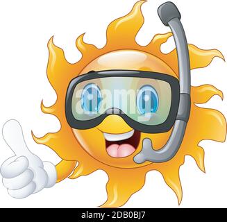 vektor-Illustration von Happy Cartoon Sonne Charakter in Tauchmaske Daumen hoch Stock Vektor