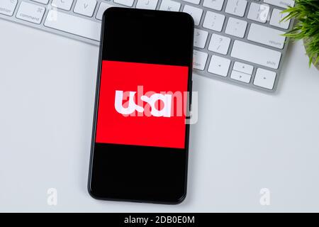USA Network App-Logo auf einem Smartphone-Bildschirm. Stockfoto