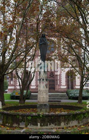 Freiburg im Breisgau/Deutschland - 10 28 2012: Herz-Jesu-Kirche in Freiburg in einem bewölkten Herbsttag nach dem ersten Schnee Stockfoto