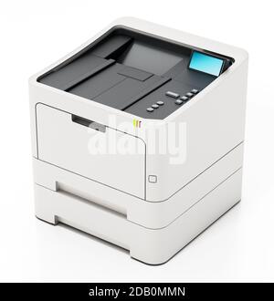 Generischer Laserdrucker auf weißem Hintergrund isoliert. 3D-Illustration. Stockfoto