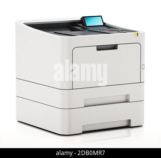 Generischer Laserdrucker auf weißem Hintergrund isoliert. 3D-Illustration. Stockfoto