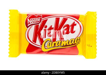 Kit Kat Caramac Schokoladenbar, hergestellt von Nestle in Großbritannien Stockfoto