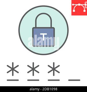 Passwort Farbe Linie Symbol, Sicherheit und Schloss, Vorhängeschloss Zeichen Vektorgrafiken, editierbare Kontur gefüllt Umrisssymbol, eps 10. Stock Vektor