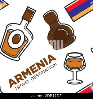 Armenien Reiseziel Alkohol Getränke Traditionelles Getränk Stock Vektor