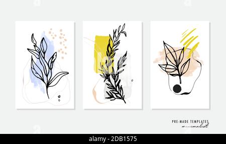 Abstrakte Natur Hintergrund, eine Linie minimal Pflanzen Vektor Vorlage. Trendige Karten, Einladungen, Make-up und Kosmetik Flyer, Sommer Pastell minimalistischen s Stock Vektor