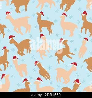 Weihnachtliche Llamas Nahtloses Muster. Vektor-Illustration Hintergrund für Oberfläche, T-Shirt-Design, Druck, Poster, Symbol, Web, grafische Designs. Stock Vektor