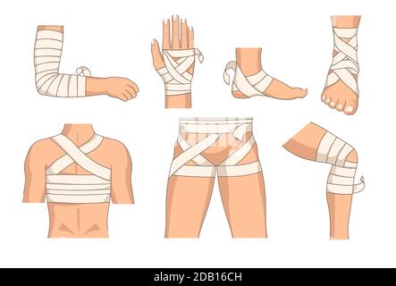 Verband Körperteile Verband menschlichen Körper Verletzungen Vektor Stock Vektor